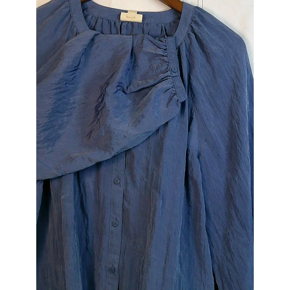 a.n.a. Blue Crinkled Polyester Long Sleeve Top Blouse-Large NWT/RTL $44 - Picture 5 of 11
